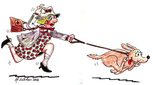 Lady taking dog for walk.