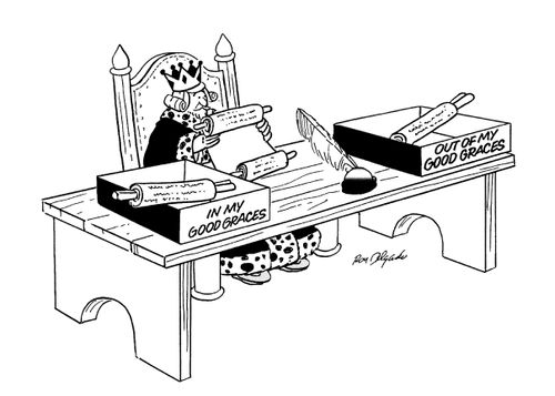 A king and his paperwork.