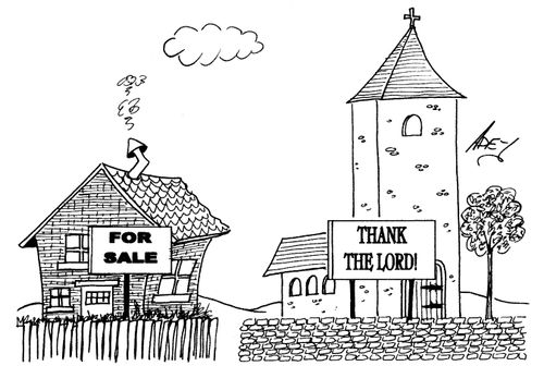 'For sale'  'Thank the Lord!'
