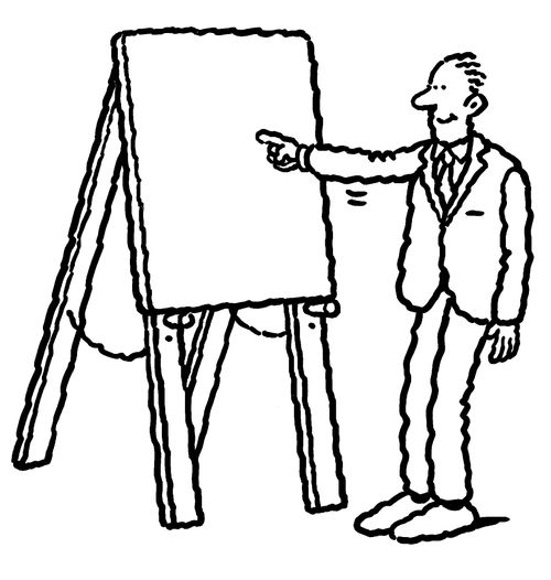 Teacher at a blank blackboard.