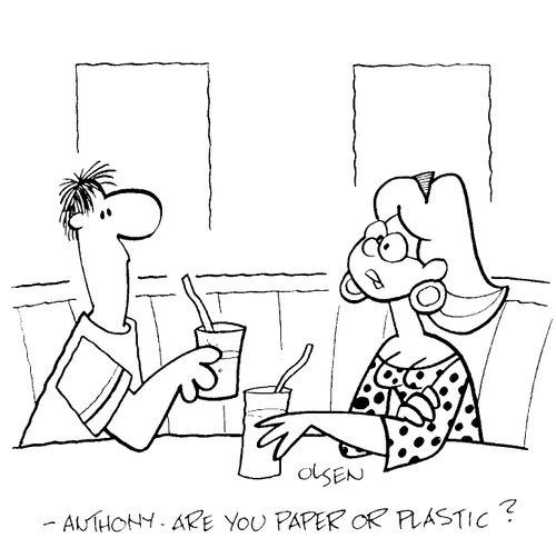 "Anthony, are you paper or plastic?"