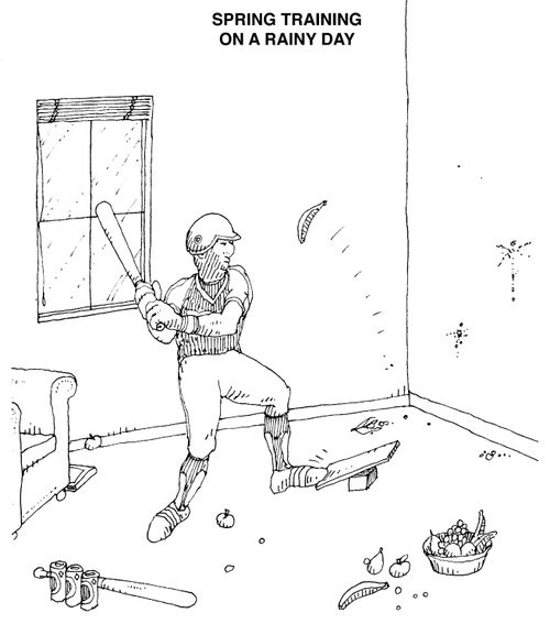 'Spring training on a rainy day'