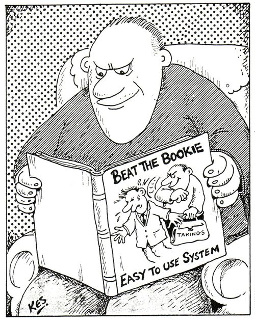 Mugger reads book named 'Beat the bookie'.