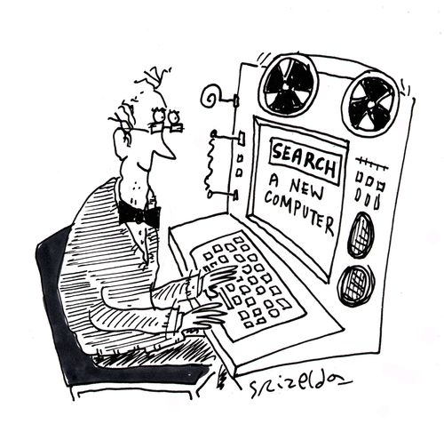 Man on really old computer - SEARCH 'a new computer'