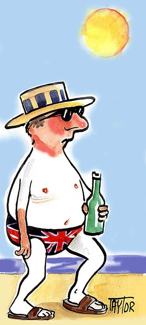 First day on beach: pale Englishman struts his stuff.