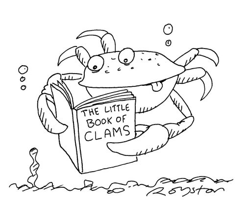 Crab reads 'The Little Book of Clams.'