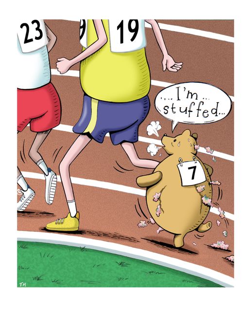 'I'm stuffed' - The teddy bear athlete's continual problem.