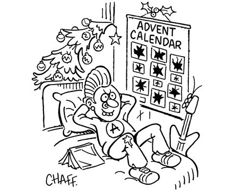 Anarchist rebel teenager has eaten all his advent calender chocolates (isn't he naughty).
