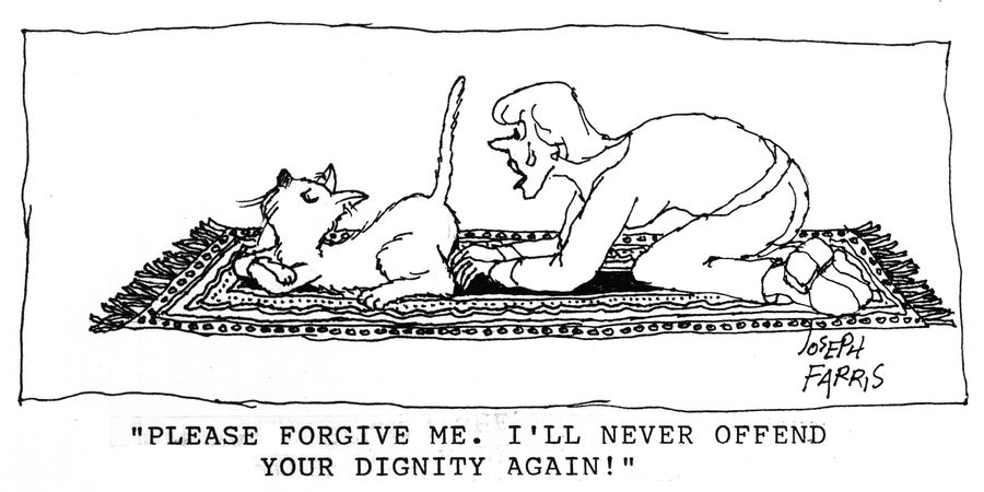 'Please forgive me.  I'll never offend your dignity again!'