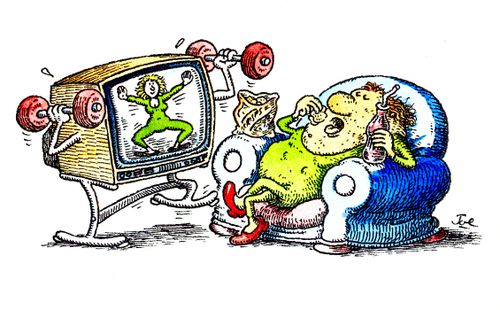 Couch Potato Watching TV work outs.