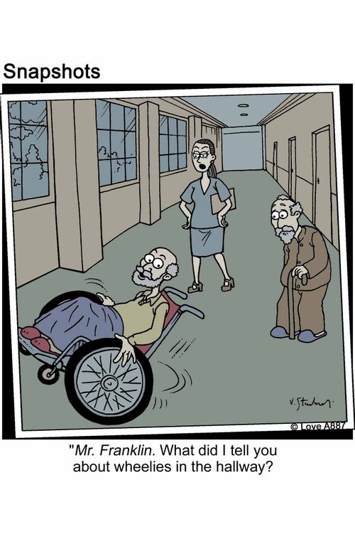 'Mr. Franklin. what did I tell you about wheelies in he hallway?'