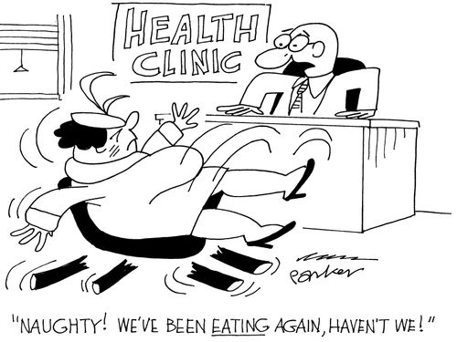 'Naughty-we've been EATING again,haven't we!'