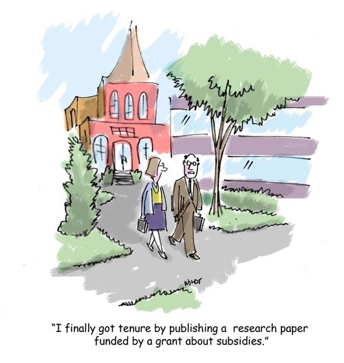 "I finally got tenure by publishing a research paper funded by a grant about subsidies."