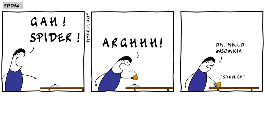 'Gah! Spider!' - 'Arghhh!' - 'Oh, hello insomnia.'