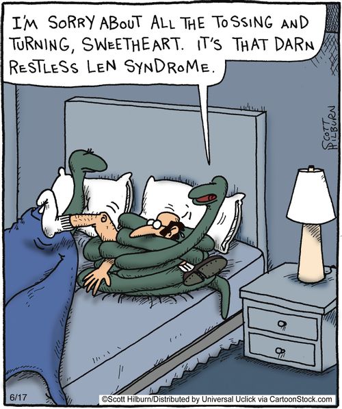 'I'm sorry about all the tossing and turning sweetheart, It's that darn restless Len syndrome,'