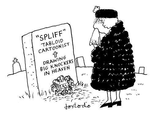 Widow mourning her dead cartoonist husband.