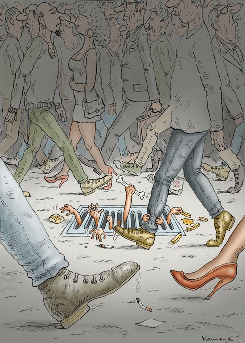 The Western World treading over the poverty of the Third World.