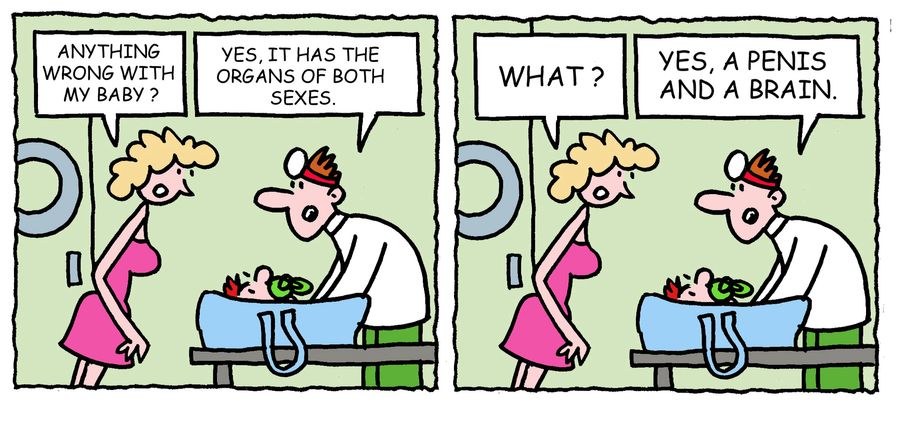 'Yes, it has the organs of both sexes. . . a penis and a brain.'