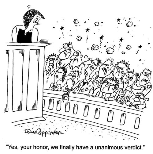 'Yes, your honor, we finally have a unanimous verdict.'