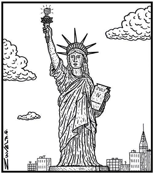 The Statue of Liberty with a energy saver light bulb.