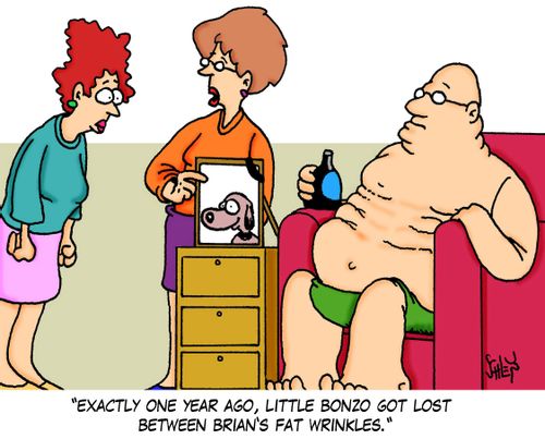 'Exactly one year ago, little Bonzo got lost between Brian's fat wrinkles.'