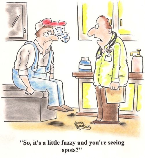 MD to patient: 'So, it's a little fuzzy and you're seeing spots?'