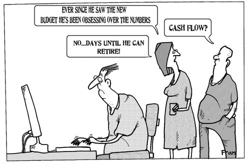 'Ever since he saw the new budget he's been obsessing over the numbers...'