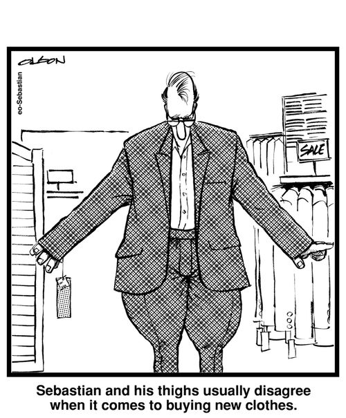 Sebastian and his thighs usually disagree when it comes to buying new clothes.