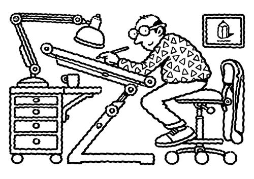 Designer at his drawing board.