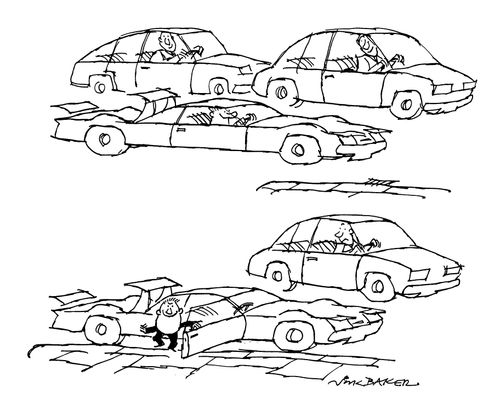 Man in small sports car, turns out to be small.
