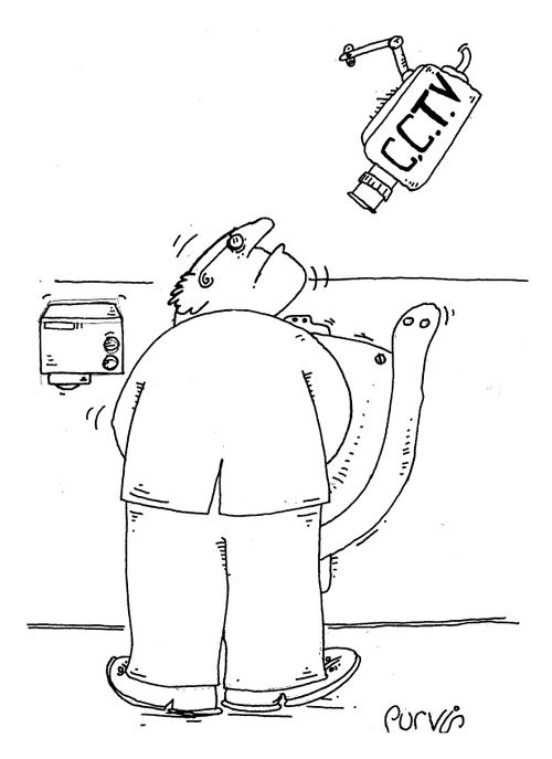 Man in Gents toilet being watched by CCTV
