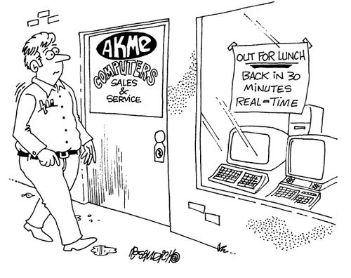 Computer shop 'Back in 30 minutes real-time'