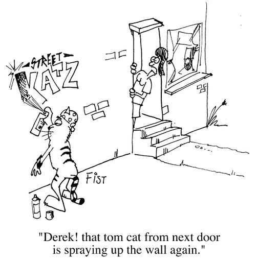 That tom cat's spraying up the wall again