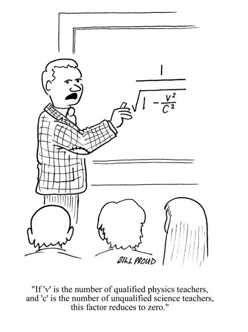 'If 'v' is the number of qualified physics teachers, and 'c' is the number of unqualified science teachers, this factor reduces to zero.'