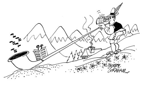 Alpine horn player.