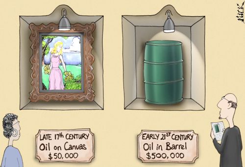 Oil on canvas/oil in barrel.