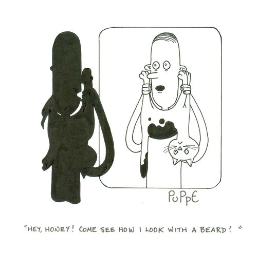 'Hey, honey! Come see how I look with a beard!'