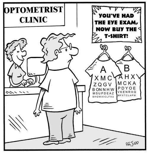 'You've had the eye exam. Now buy the t-shirt!'