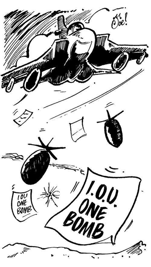 War plane dropping IOU's instead of bombs due to budget cuts