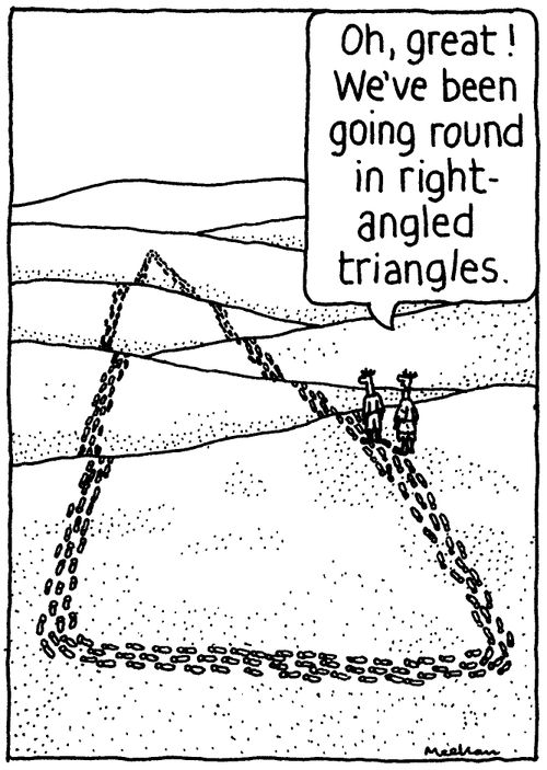 'Oh, great! We've been going round in right-angled triangle.'