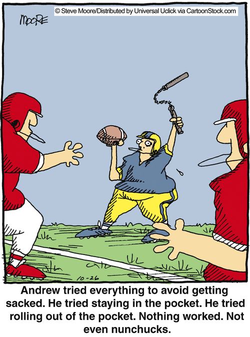 Andrew tried everything to avoid getting sacked. He tried staying in the pocket. He tried rolling out of the pocket...