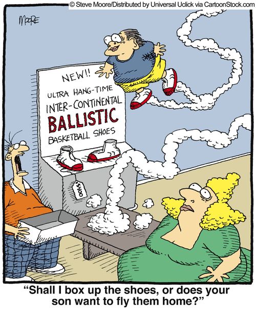 'Shall I box up the shoes, or does your son want to fly them home?'