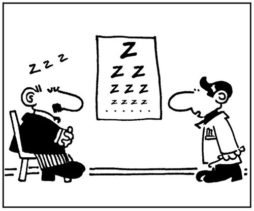 Man naps during eye test.