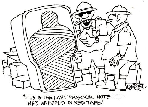 'This is the last Pharaoh.  Note he's wrapped in red rape.'   