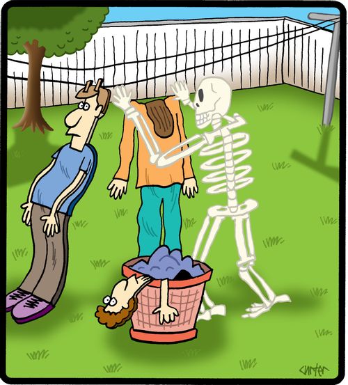 Skeleton doing laundry,