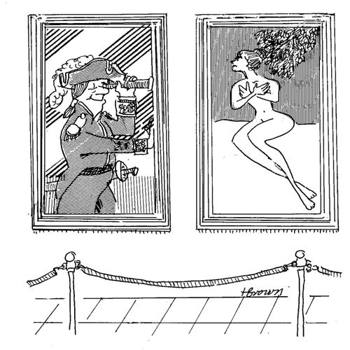 Portrait of an admiral spying on the nude portrait next to his.