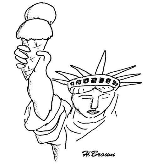 The Statue of Liberty holding up an ice-cream.