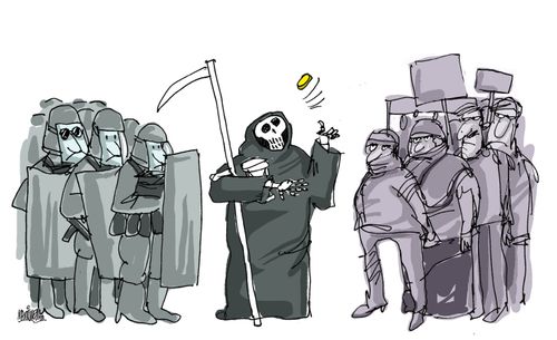 Death tosses a coin at the start of a battle.