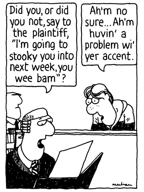 'Did you, or did you not, say to the plaintiff,'I'm going to stooky you into next week, you wee bam'?'