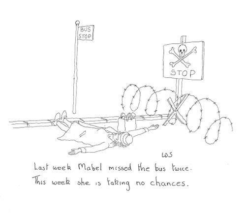 Last week Mabel missed the bus twice. This week she is taking no chances.